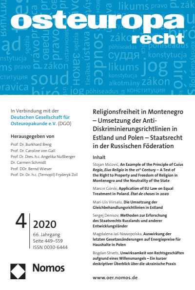 Cover der Ausgabe: OER Osteuropa Recht Jahrgang 66 (2020), Heft 4