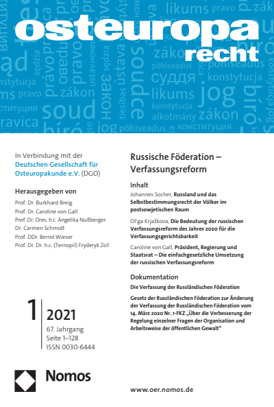 Cover der Ausgabe: OER Osteuropa Recht Jahrgang 67 (2021), Heft 1