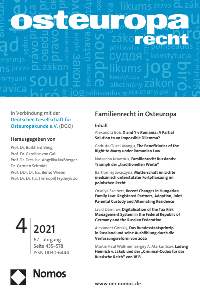 Cover der Ausgabe: OER Osteuropa Recht Jahrgang 67 (2021), Heft 4