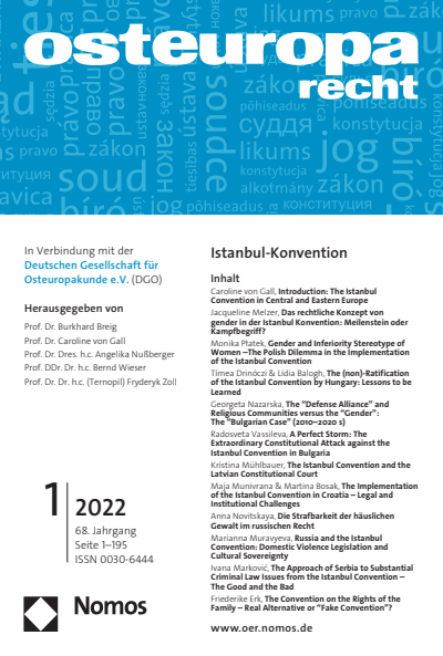 Cover der Ausgabe: OER Osteuropa Recht Jahrgang 68 (2022), Heft 1