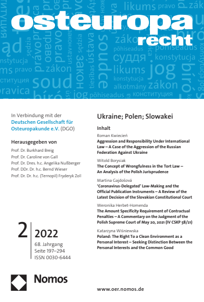 Cover der Ausgabe: OER Osteuropa Recht Jahrgang 68 (2022), Heft 2