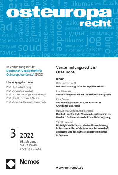 Cover der Ausgabe: OER Osteuropa Recht Jahrgang 68 (2022), Heft 3