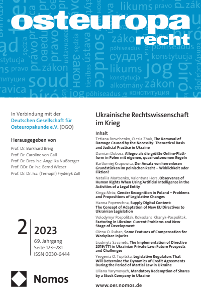 Cover der Ausgabe: OER Osteuropa Recht Jahrgang 69 (2023), Heft 2