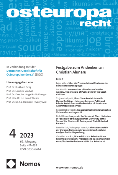Cover der Ausgabe: OER Osteuropa Recht Jahrgang 69 (2023), Heft 4