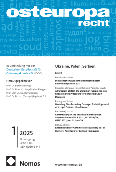 Cover der Ausgabe: OER Osteuropa Recht Jahrgang 71 (2025), Heft 1
