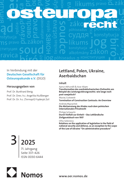 Cover der Ausgabe: OER Osteuropa Recht Jahrgang 71 (2025), Heft 3