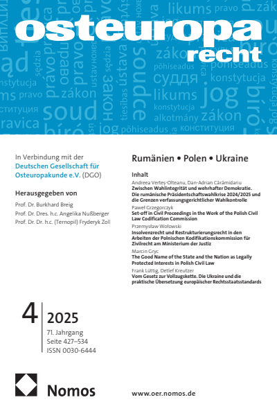 Cover der Ausgabe: OER Osteuropa Recht Jahrgang 71 (2025), Heft 4