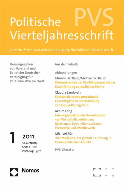 Cover der Ausgabe: PVS Politische Vierteljahresschrift Jahrgang 52 (2011), Heft 1