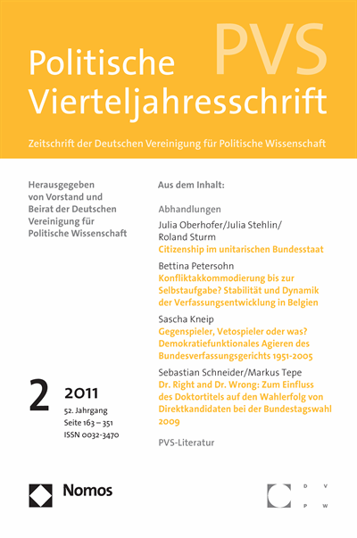 Cover der Ausgabe: PVS Politische Vierteljahresschrift Jahrgang 52 (2011), Heft 2