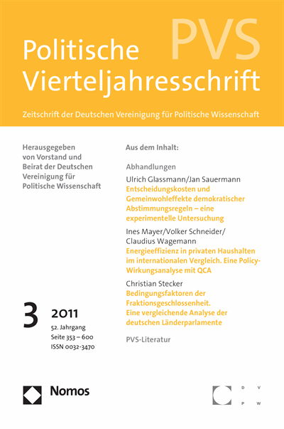 Cover der Ausgabe: PVS Politische Vierteljahresschrift Jahrgang 52 (2011), Heft 3