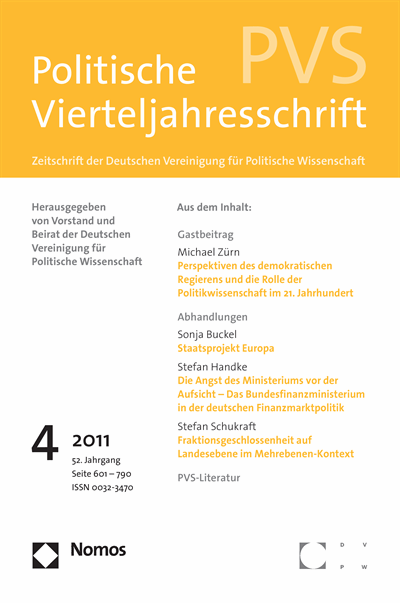 Cover der Ausgabe: PVS Politische Vierteljahresschrift Jahrgang 52 (2011), Heft 4