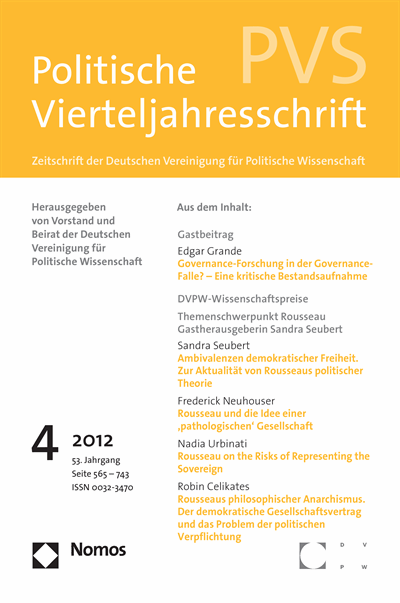 Cover der Ausgabe: PVS Politische Vierteljahresschrift Jahrgang 53 (2012), Heft 4