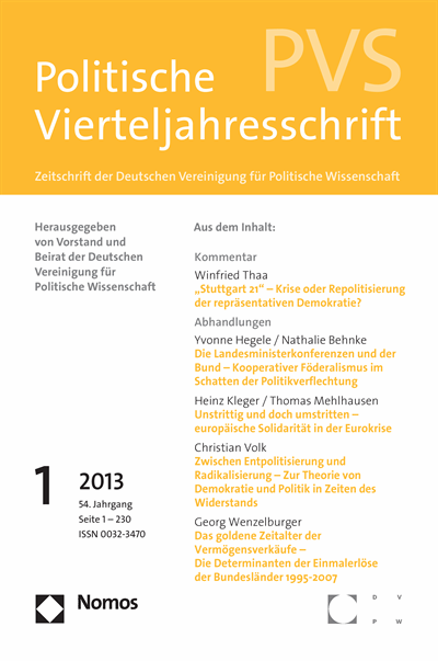 Cover der Ausgabe: PVS Politische Vierteljahresschrift Jahrgang 54 (2013), Heft 1