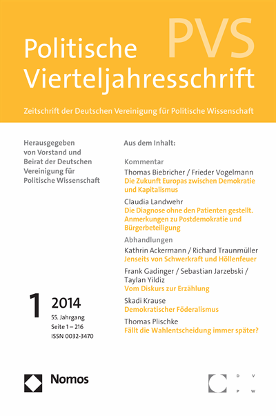 Cover der Ausgabe: PVS Politische Vierteljahresschrift Jahrgang 55 (2014), Heft 1