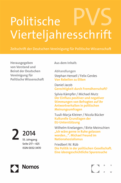 Cover der Ausgabe: PVS Politische Vierteljahresschrift Jahrgang 55 (2014), Heft 2