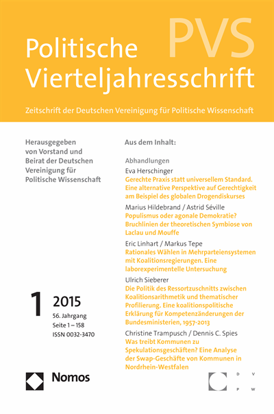 Cover der Ausgabe: PVS Politische Vierteljahresschrift Jahrgang 56 (2015), Heft 1