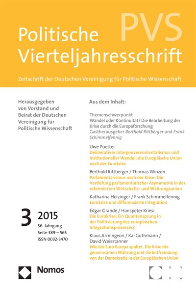 Cover der Ausgabe: PVS Politische Vierteljahresschrift Jahrgang 56 (2015), Heft 3