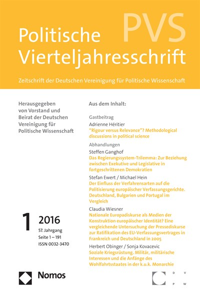 Cover der Ausgabe: PVS Politische Vierteljahresschrift Jahrgang 57 (2016), Heft 1