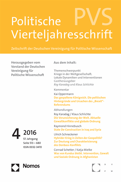 Cover der Ausgabe: PVS Politische Vierteljahresschrift Jahrgang 57 (2016), Heft 4
