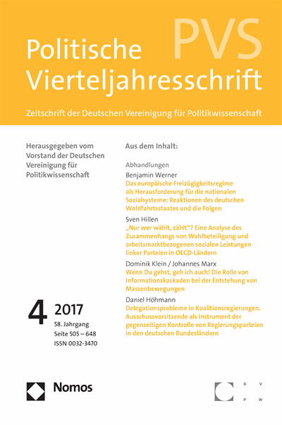 Cover der Ausgabe: PVS Politische Vierteljahresschrift Jahrgang 58 (2017), Heft 4