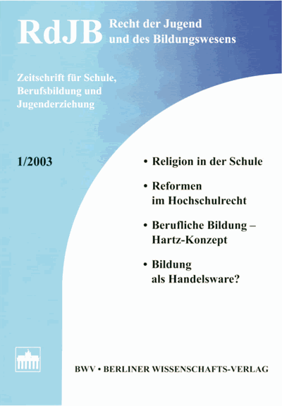 Cover of Volume: RdJB Recht der Jugend und des Bildungswesens Volume 51 (2003), Edition 1