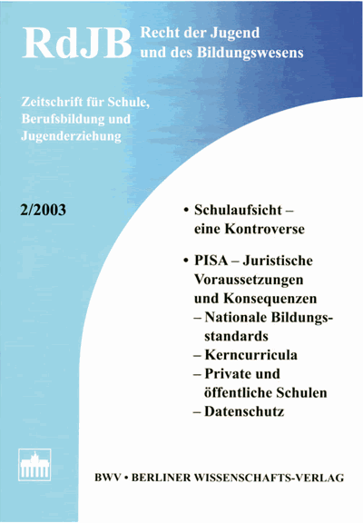 Cover of Volume: RdJB Recht der Jugend und des Bildungswesens Volume 51 (2003), Edition 2