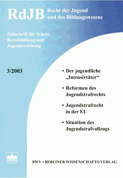 Cover of Volume: RdJB Recht der Jugend und des Bildungswesens Volume 51 (2003), Edition 3