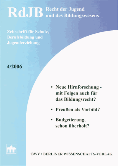 Cover of Volume: RdJB Recht der Jugend und des Bildungswesens Volume 54 (2006), Edition 4