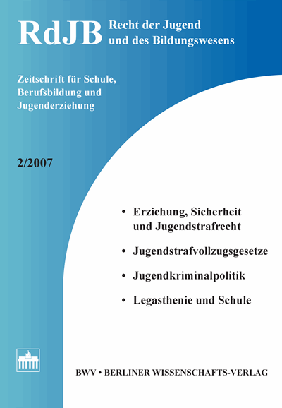 Cover of Volume: RdJB Recht der Jugend und des Bildungswesens Volume 55 (2007), Edition 2