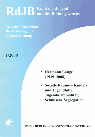 Cover of Volume: RdJB Recht der Jugend und des Bildungswesens Volume 56 (2008), Edition 1