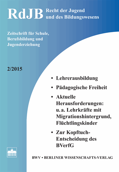 Cover of Volume: RdJB Recht der Jugend und des Bildungswesens Volume 63 (2015), Edition 2