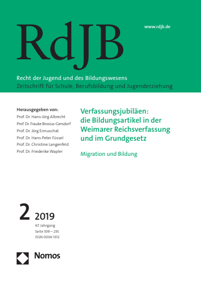 Cover of Volume: RdJB Recht der Jugend und des Bildungswesens Volume 67 (2019), Edition 2