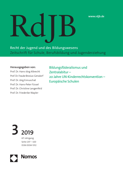 Cover of Volume: RdJB Recht der Jugend und des Bildungswesens Volume 67 (2019), Edition 3