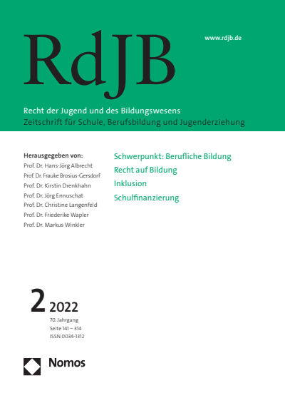 Cover der Ausgabe: RdJB Recht der Jugend und des Bildungswesens Jahrgang 70 (2022), Heft 2