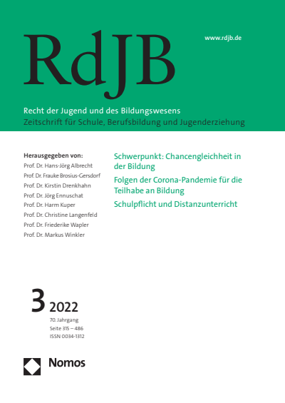 Cover of Volume: RdJB Recht der Jugend und des Bildungswesens Volume 70 (2022), Edition 3