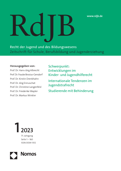 Cover der Ausgabe: RdJB Recht der Jugend und des Bildungswesens Jahrgang 71 (2023), Heft 1
