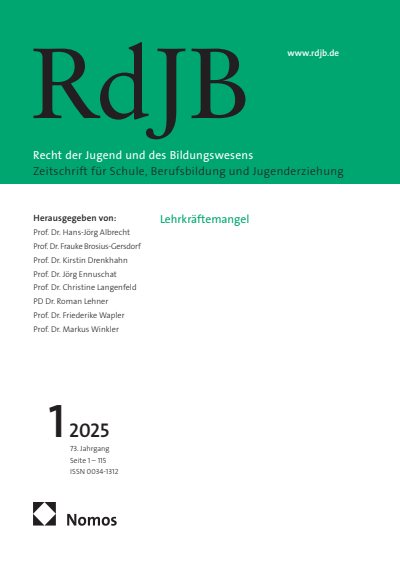 Cover der Ausgabe: RdJB Recht der Jugend und des Bildungswesens Jahrgang 73 (2025), Heft 1