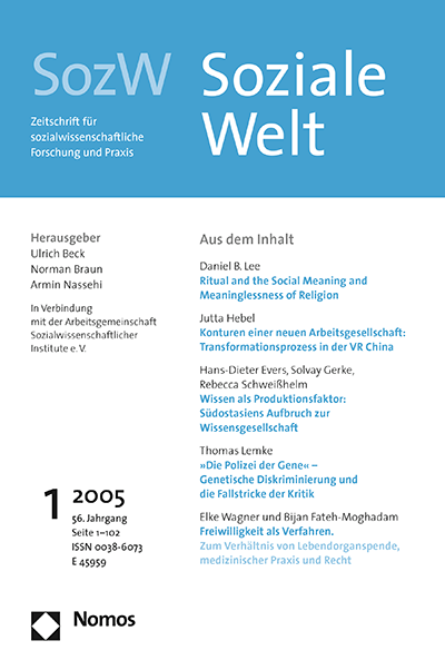 Cover der Ausgabe: SozW Soziale Welt Jahrgang 56 (2005), Heft 1