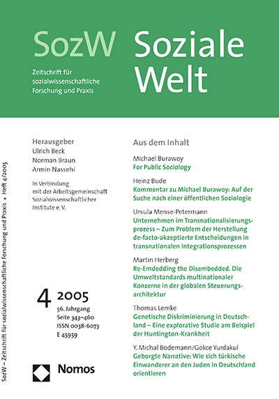 Cover der Ausgabe: SozW Soziale Welt Jahrgang 56 (2005), Heft 4