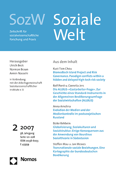Cover der Ausgabe: SozW Soziale Welt Jahrgang 58 (2007), Heft 1