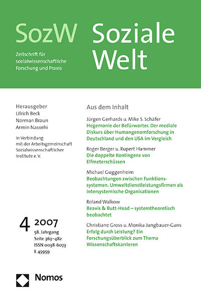 Cover der Ausgabe: SozW Soziale Welt Jahrgang 58 (2007), Heft 3