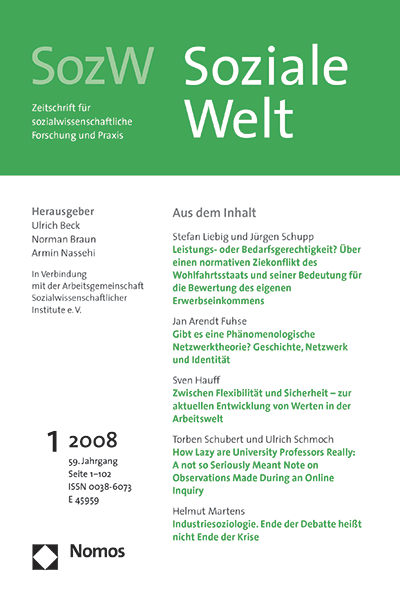 Cover der Ausgabe: SozW Soziale Welt Jahrgang 59 (2008), Heft 1