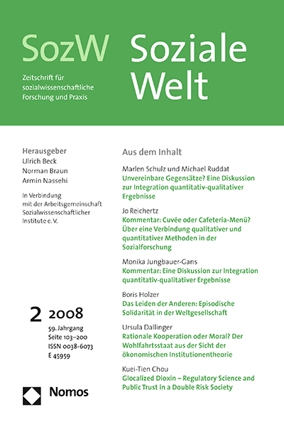 Cover der Ausgabe: SozW Soziale Welt Jahrgang 59 (2008), Heft 2