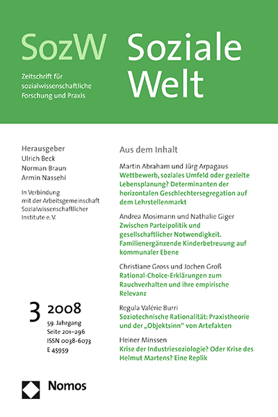 Cover der Ausgabe: SozW Soziale Welt Jahrgang 59 (2008), Heft 3