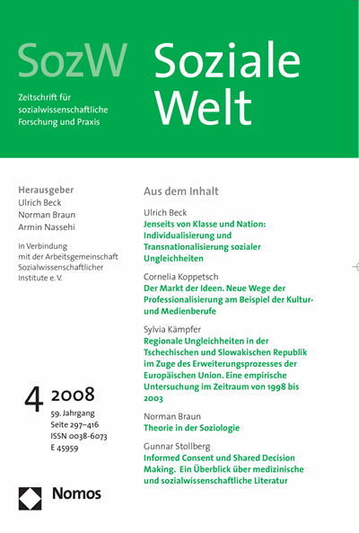 Cover der Ausgabe: SozW Soziale Welt Jahrgang 59 (2008), Heft 4