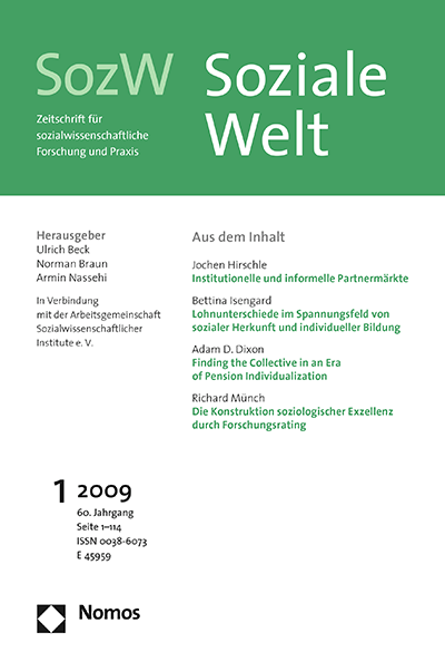 Cover der Ausgabe: SozW Soziale Welt Jahrgang 60 (2009), Heft 1