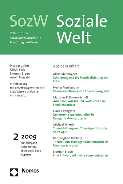 Cover der Ausgabe: SozW Soziale Welt Jahrgang 60 (2009), Heft 2