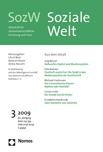 Cover der Ausgabe: SozW Soziale Welt Jahrgang 60 (2009), Heft 3