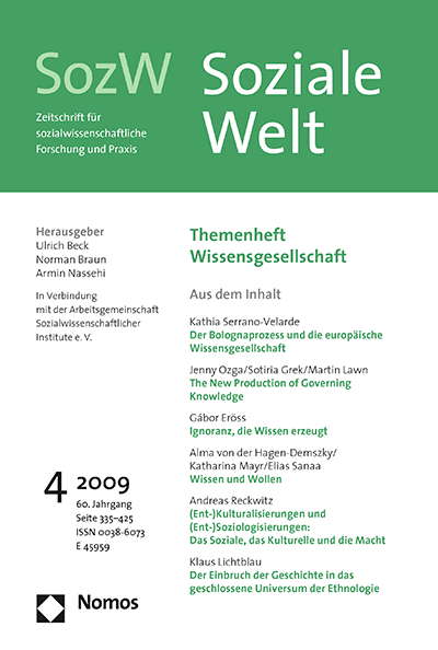 Cover der Ausgabe: SozW Soziale Welt Jahrgang 60 (2009), Heft 4