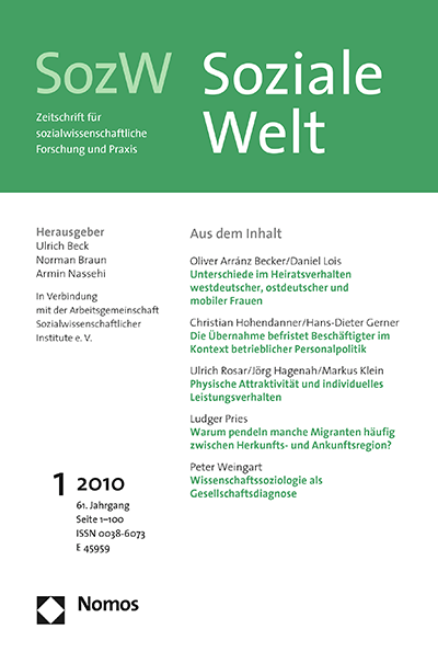 Cover der Ausgabe: SozW Soziale Welt Jahrgang 61 (2010), Heft 1
